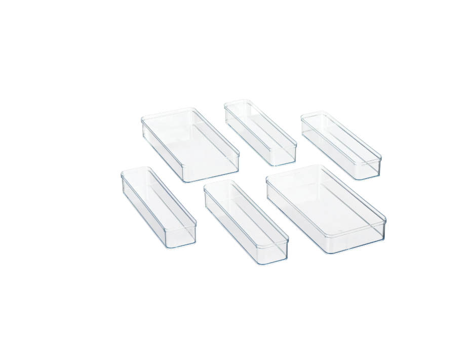 6-Piece Clear Plastic Drawer Organizer Set,Stackable Storage Bins