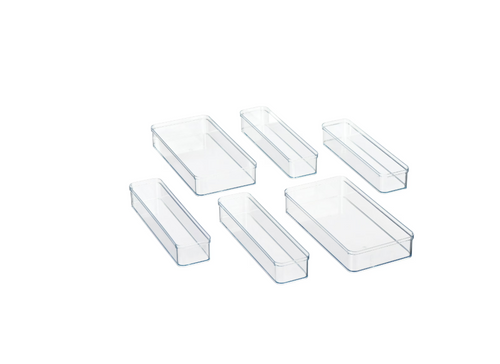 6-Piece Clear Plastic Drawer Organizer Set,Stackable Storage Bins