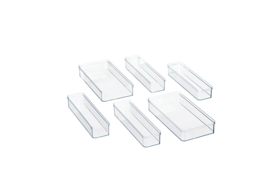 6-Piece Clear Plastic Drawer Organizer Set,Stackable Storage Bins